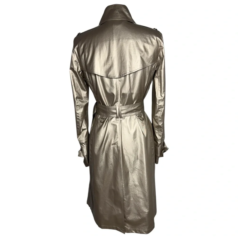 Burberry London Baldwin Metallic Trench Coat Champagne Muted Silver Gold US 6 - Picture 6 of 13